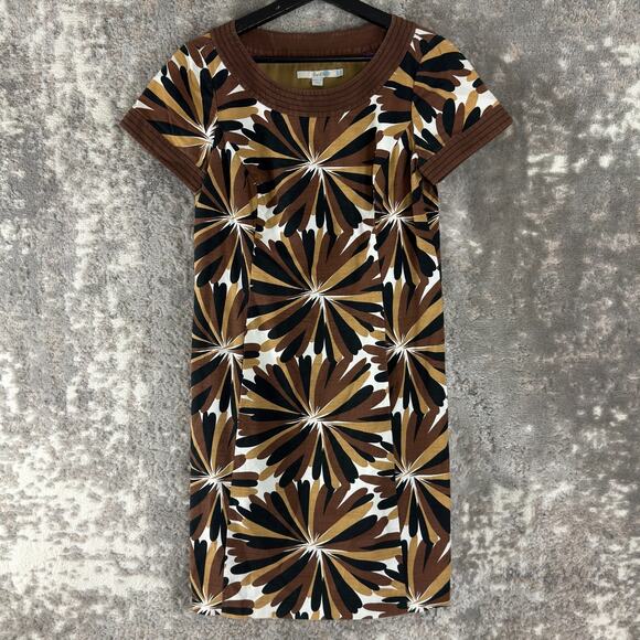 Boden Dresses & Skirts - Boden Size 6 Floral Casual Sheath Mini Dress‎ Brown Short Sleeve Zip Lined